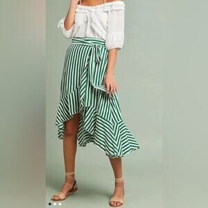 Faithfull The Brand Zeus kelly green and white striped Wrap Skirt flapper swing